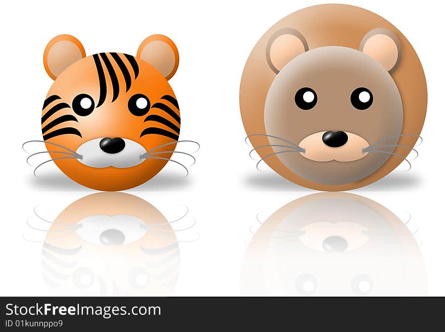 Tiger and lion animals icons