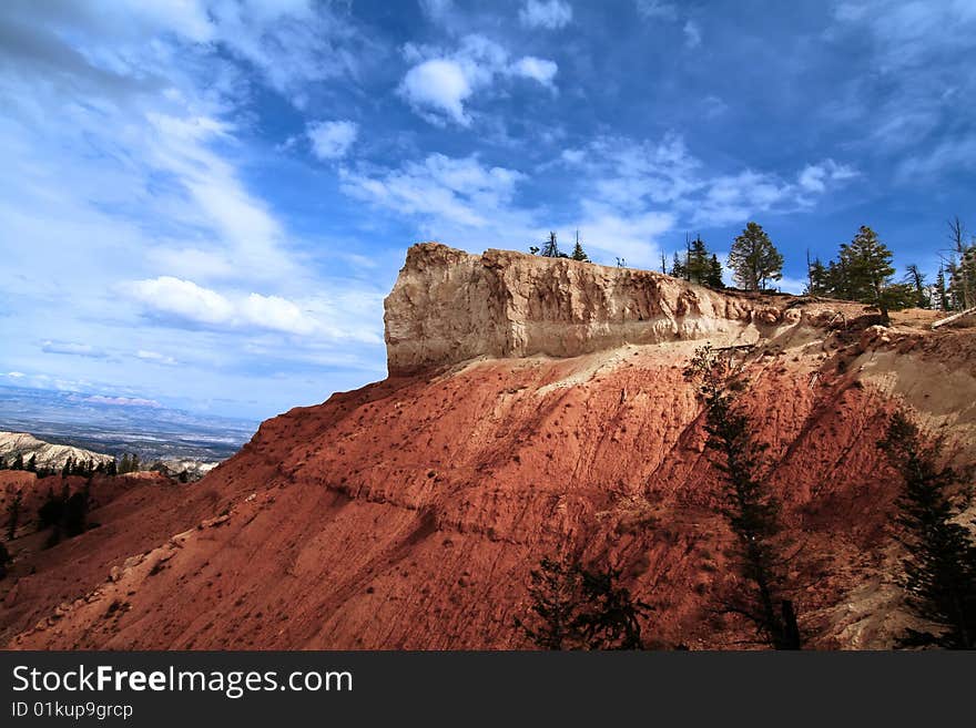 View of red rock formations in San Rafael Swell with blue sky�s