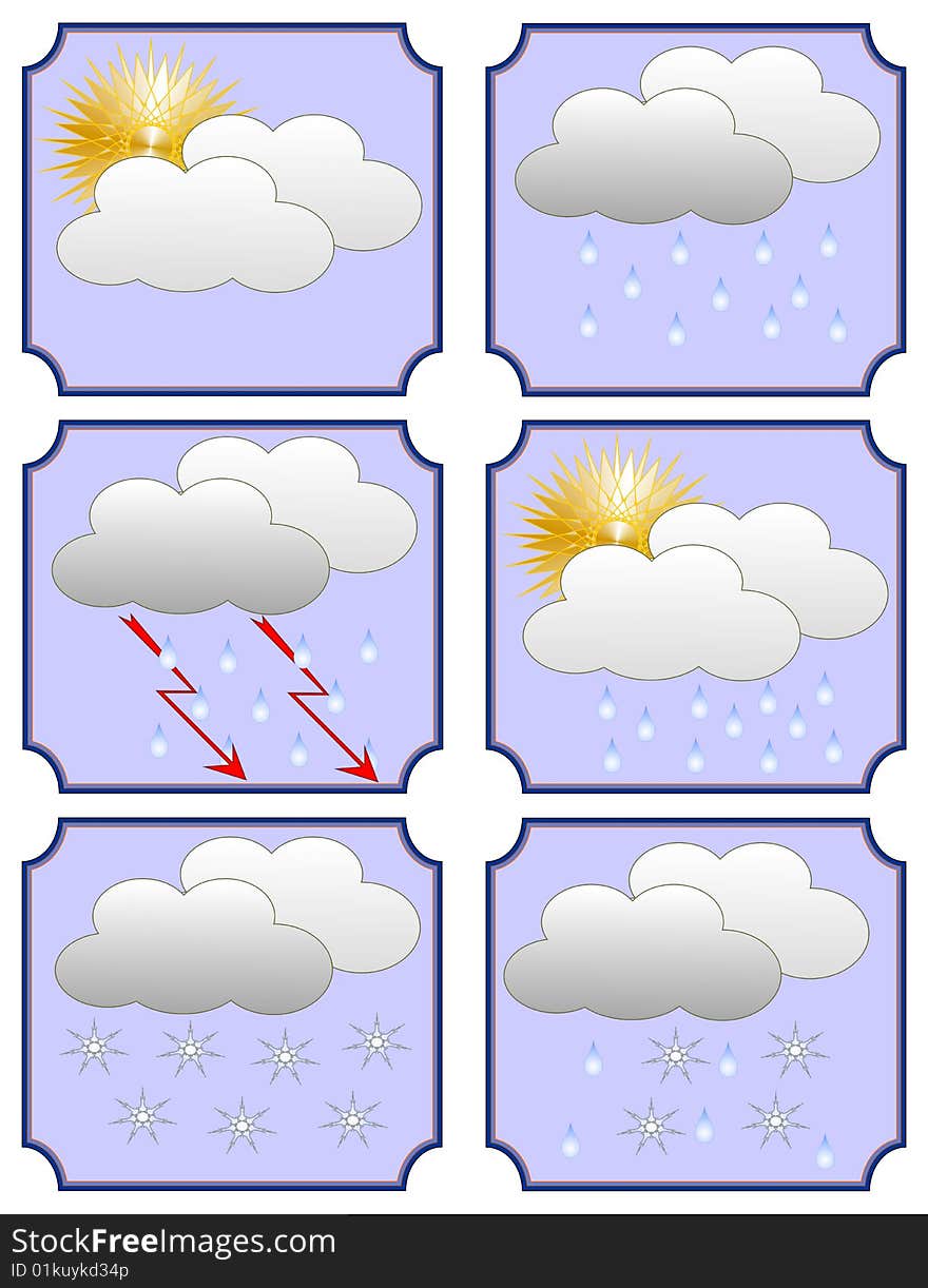 Six icons for a weather forecast. Set 1