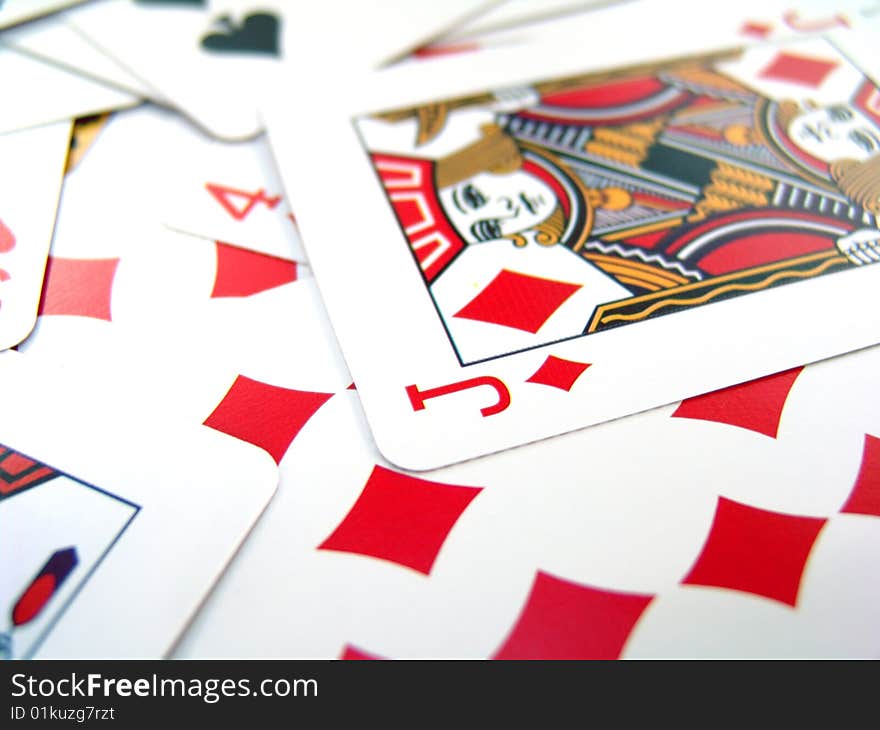 Playing cards with focus on jack of diamonds