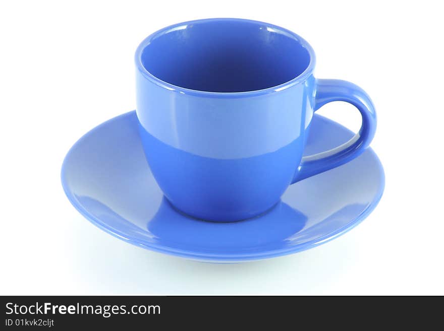 Empty blue cup, isolated over white board