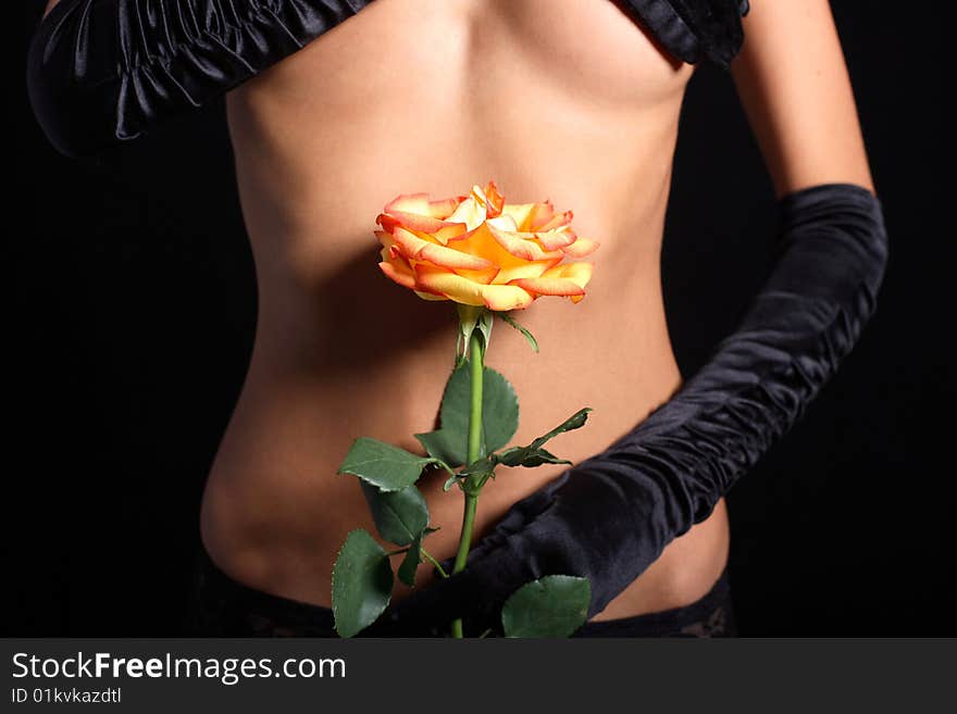 Woman abdomen covering with rose