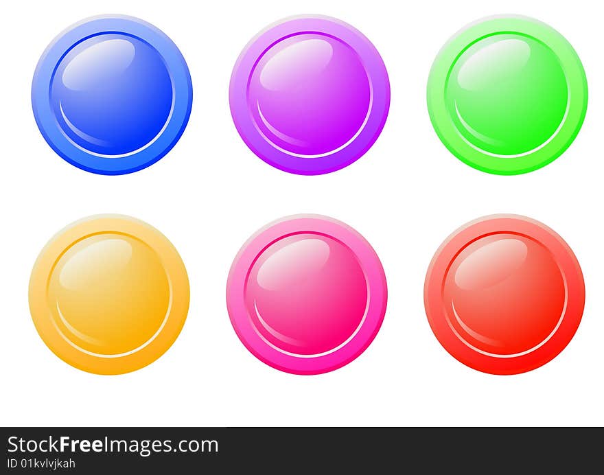 Blue, violet, green, yellow and red button. Blue, violet, green, yellow and red button