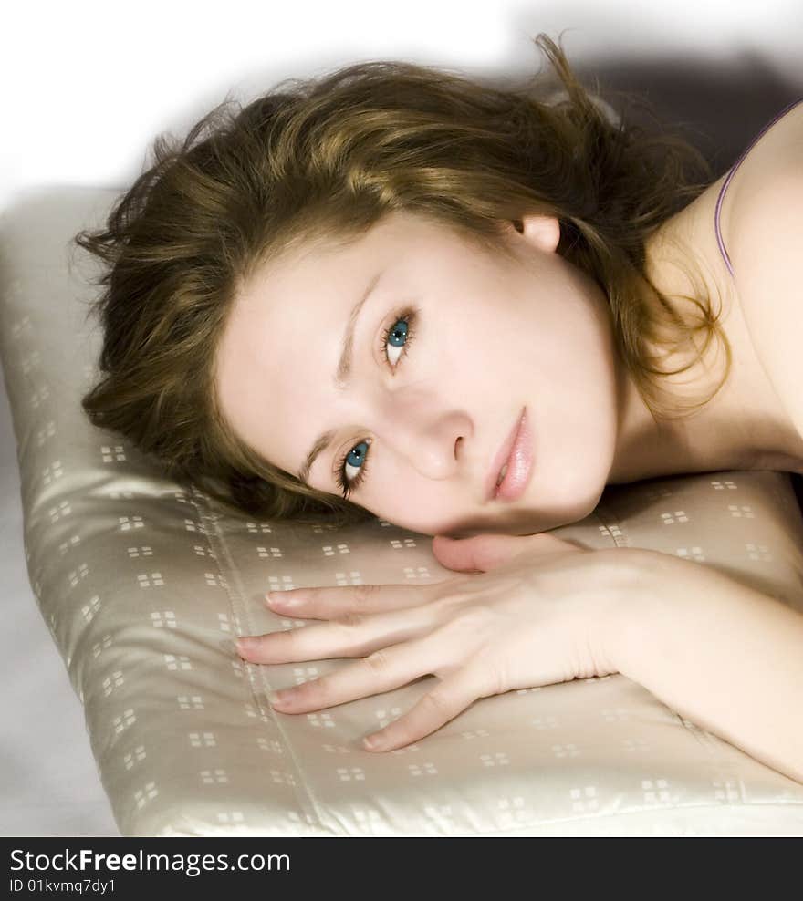 Beauty women on white pillow. Beauty women on white pillow