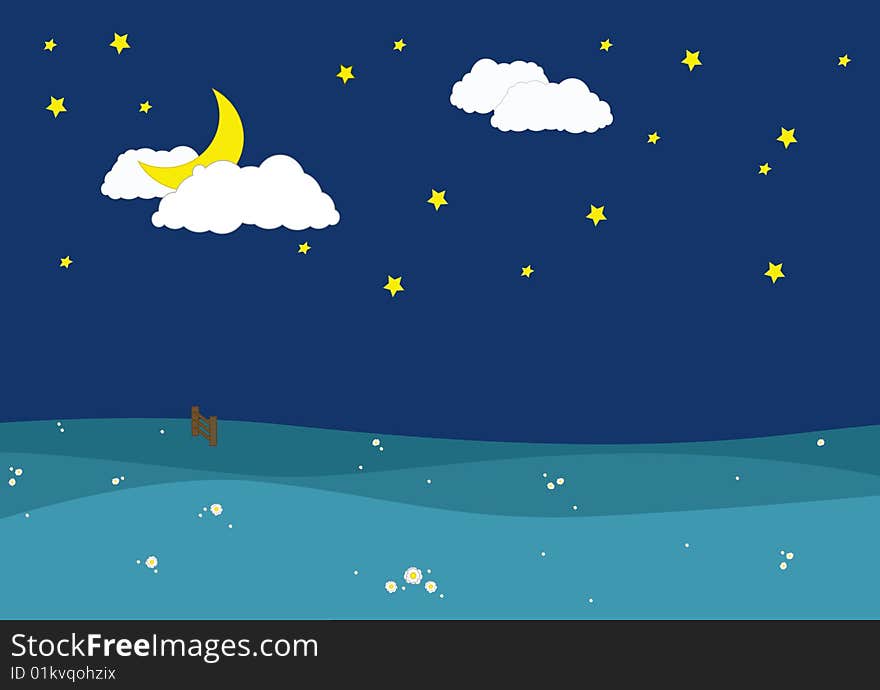 Simple and clean nightscape illustration