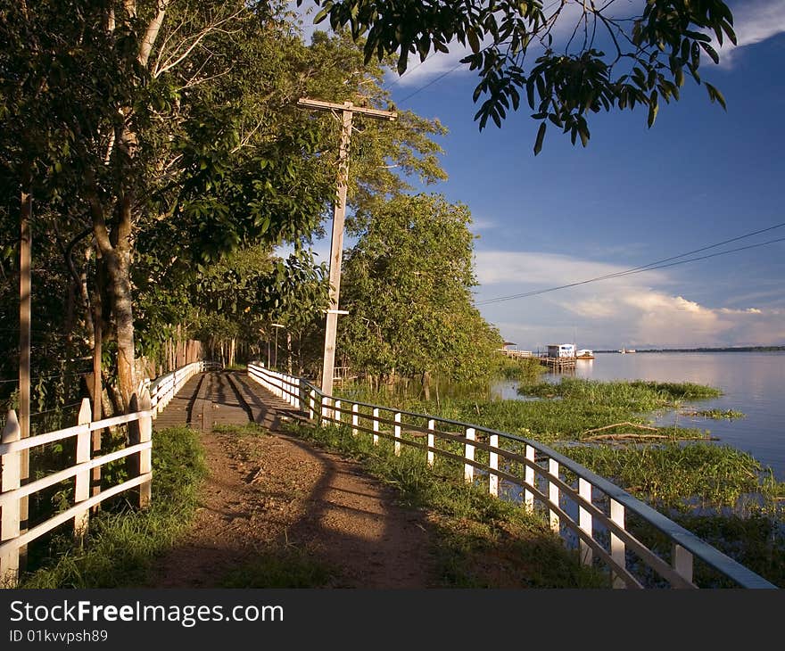 A view of a wooden passage way in the Amazon river - Brazil. A view of a wooden passage way in the Amazon river - Brazil