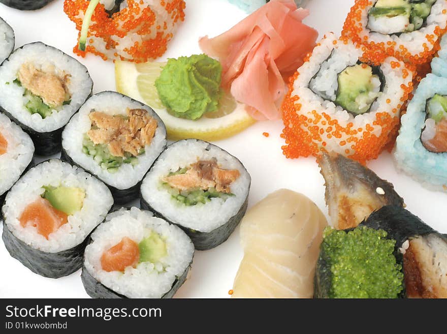 Sushi roll on a bright background