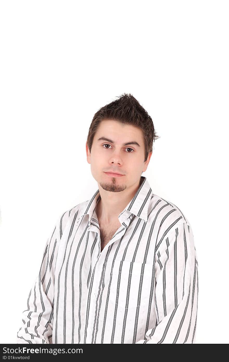 Young man in striped shirt, studio shot