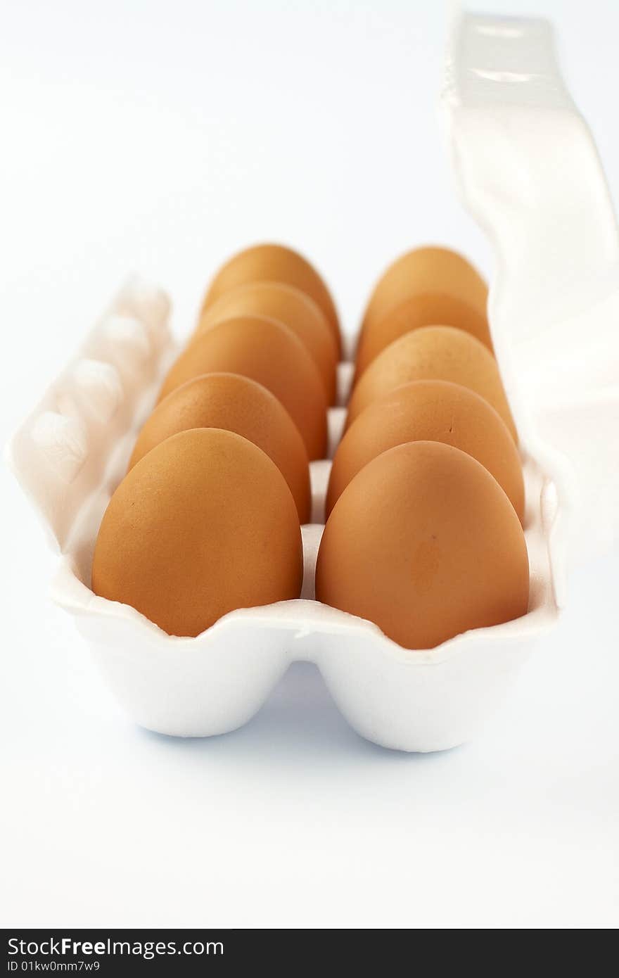 Ten eggs in white package