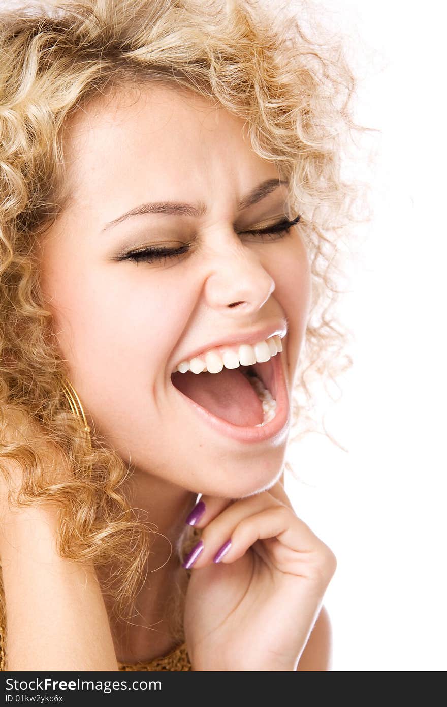 Studio portrait of a happy young blonde woman isolated on white. Studio portrait of a happy young blonde woman isolated on white