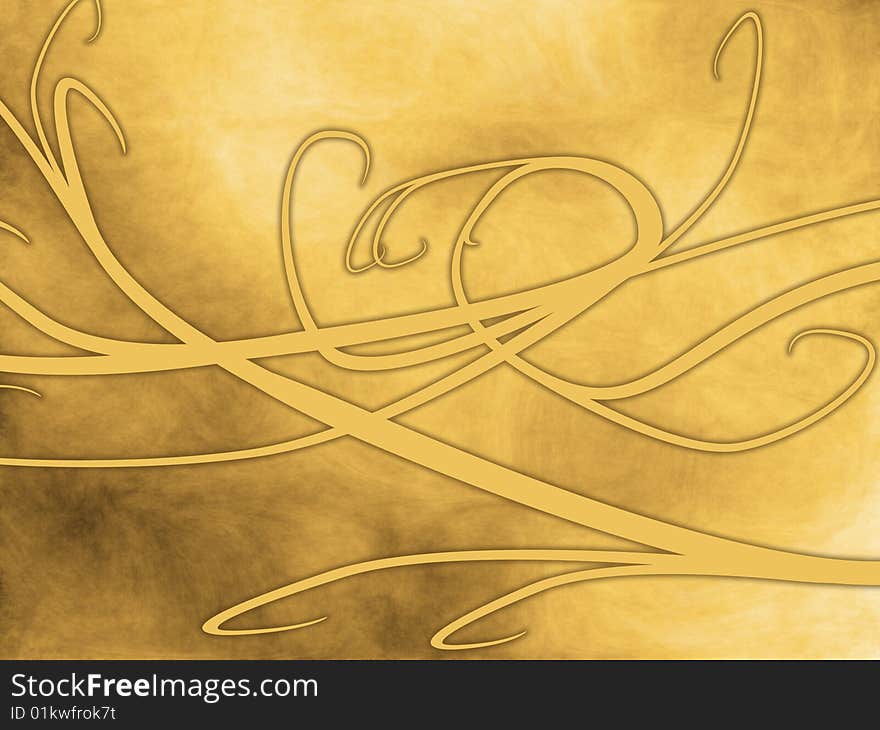 Decorative yellow grungy abstract background with floral retro old style decorative elements.