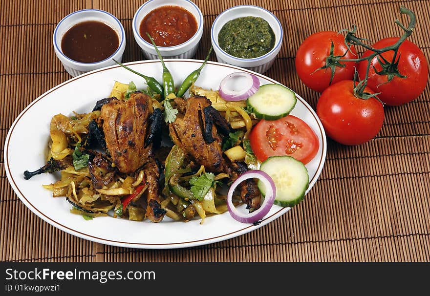 Tandoori quail set in platter