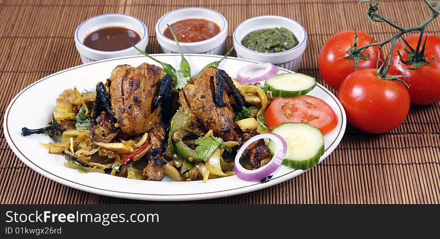 Tandoori quail set in platter