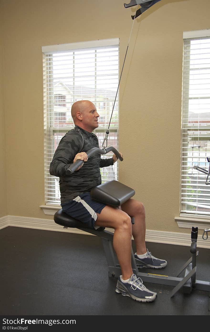 Solder exercising in gym, He suffered gun shot wounds in Iraq and is recovering. Solder exercising in gym, He suffered gun shot wounds in Iraq and is recovering