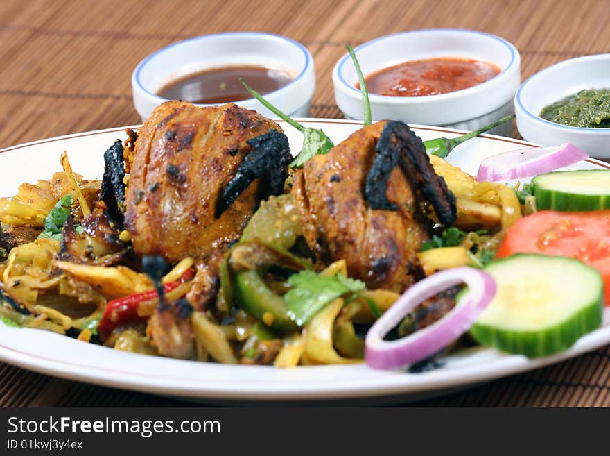 Tandoori quail in plate for dinner time