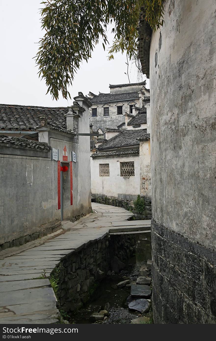 Detail of a narrow village street, at anhui china. Detail of a narrow village street, at anhui china.