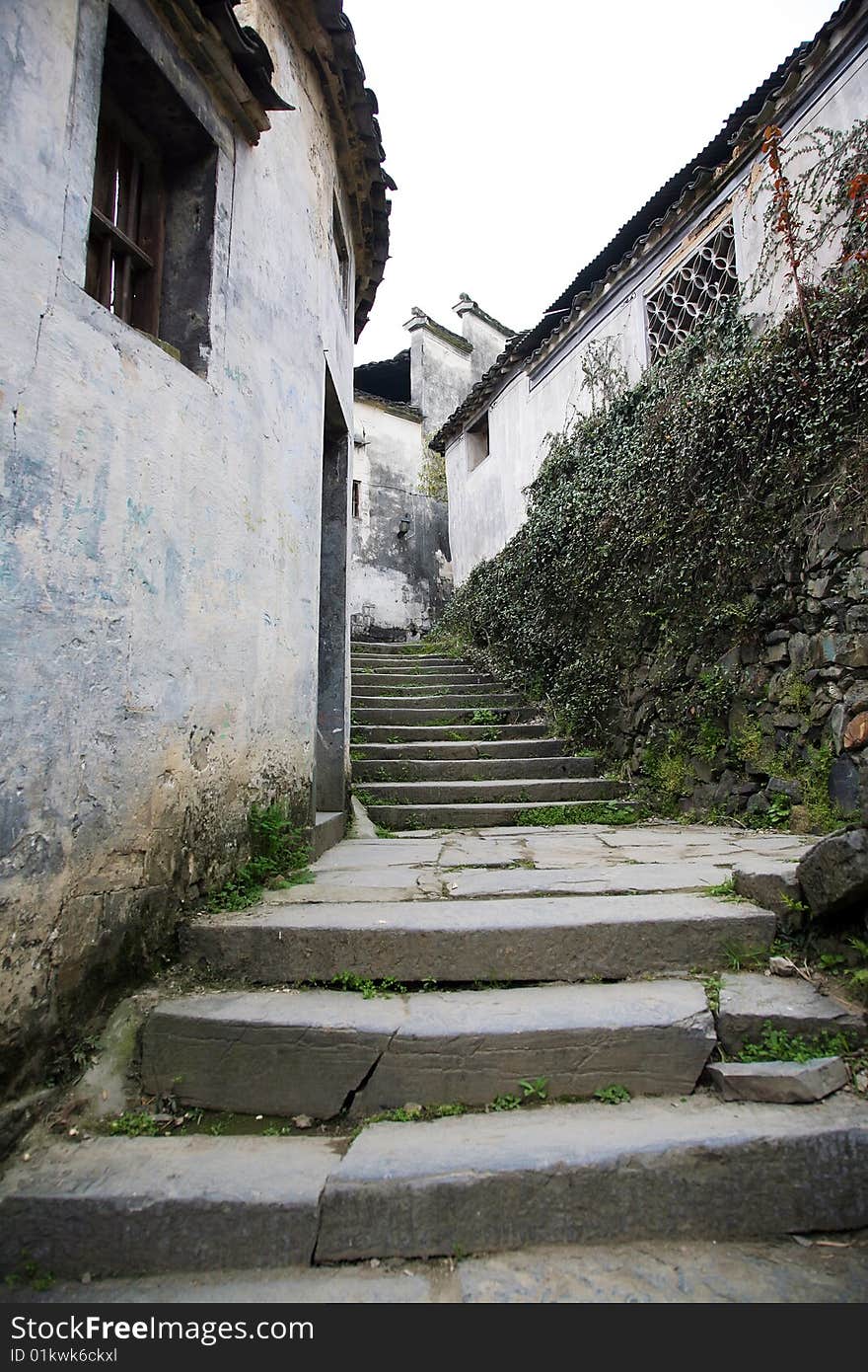 Detail of a narrow village street, at anhui china. Detail of a narrow village street, at anhui china.