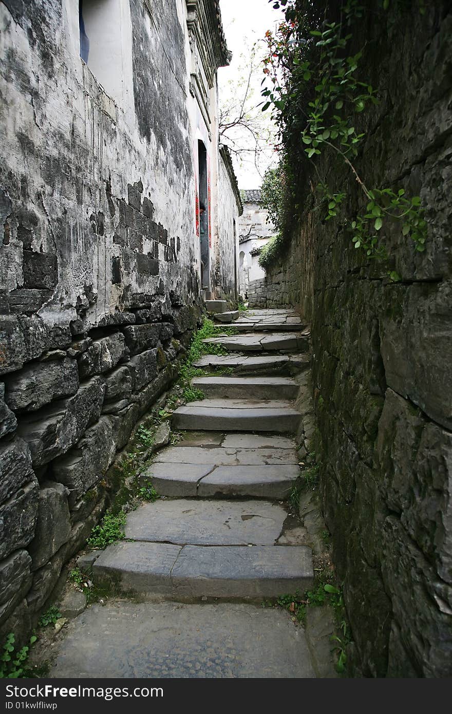 Detail of a narrow village street, at anhui china. Detail of a narrow village street, at anhui china.