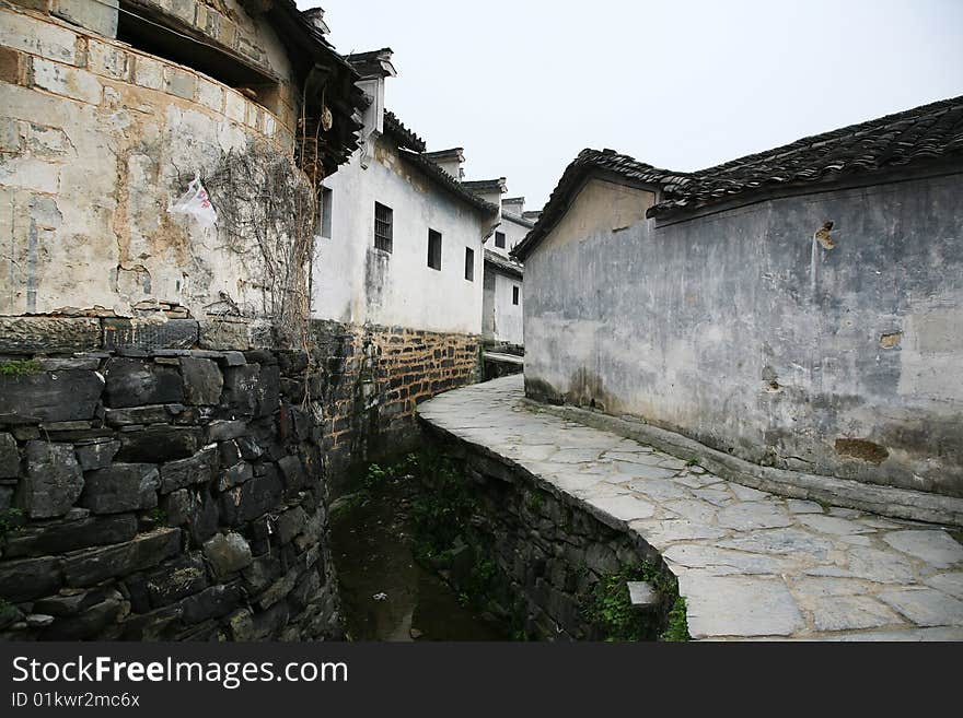 Detail of a narrow village street, at anhui china. Detail of a narrow village street, at anhui china.