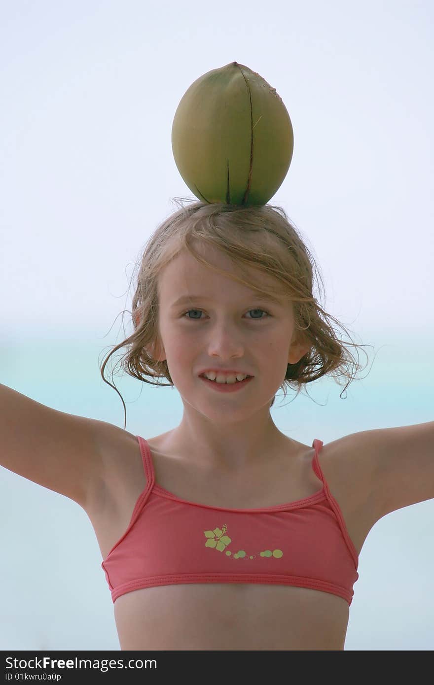 Coconut on girl head