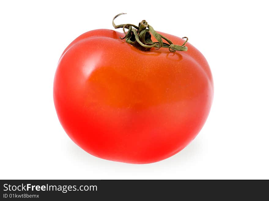 Red tomato isolated on white background.