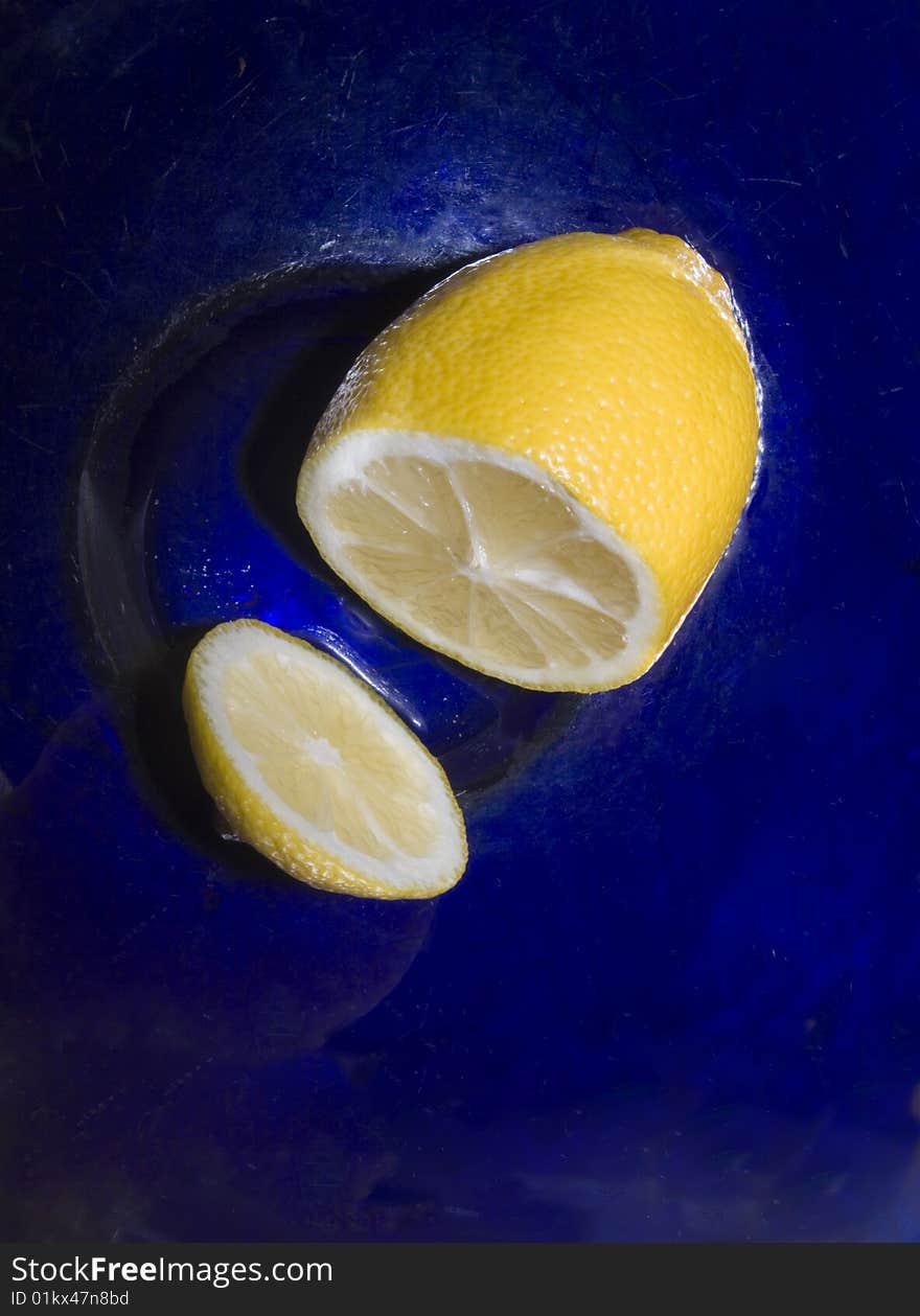 Lemon in a blue bowl