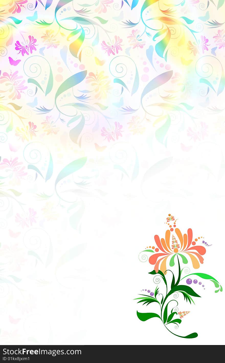 Floral background with iridescent broad patterns