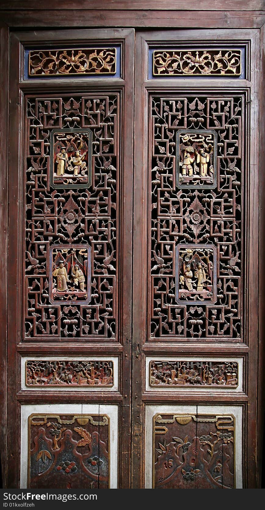 Ancient carving on a wooden door of an old building in xidi village,anhui province,china. Ancient carving on a wooden door of an old building in xidi village,anhui province,china.