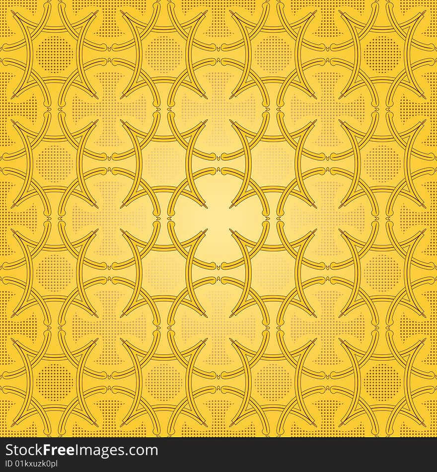 Complex gold seamless background. Vector. Without mesh.