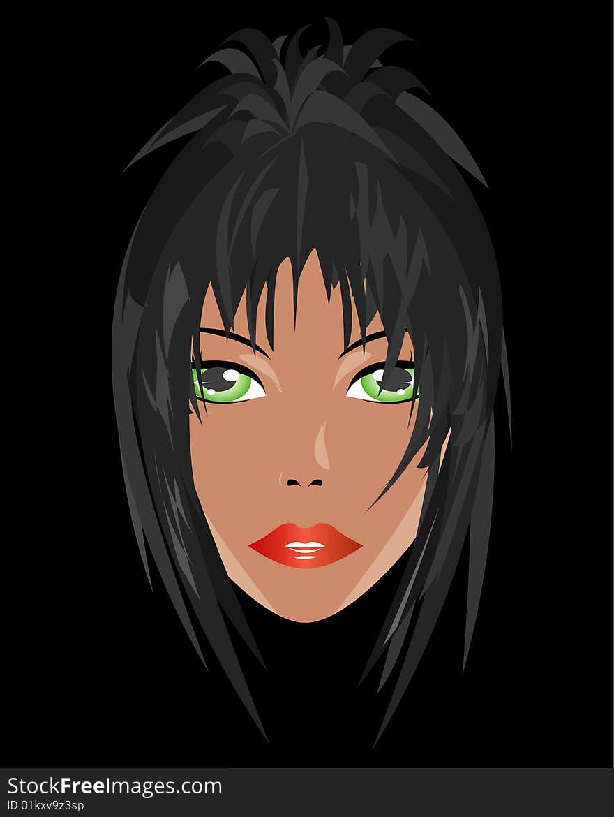 Black haired woman. Vector illustration. Black haired woman. Vector illustration