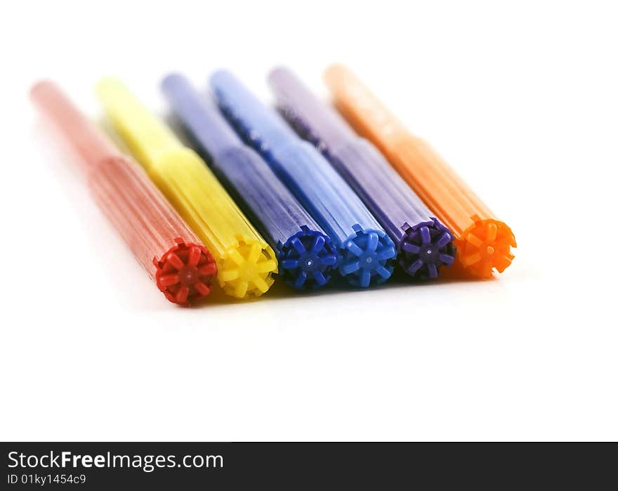 A group of felt markers - red, yellow, blue. A group of felt markers - red, yellow, blue