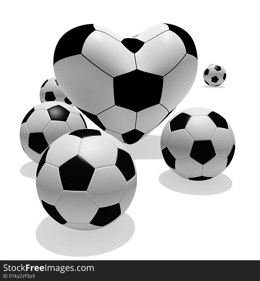 3D rendered soccer balls isolated on white