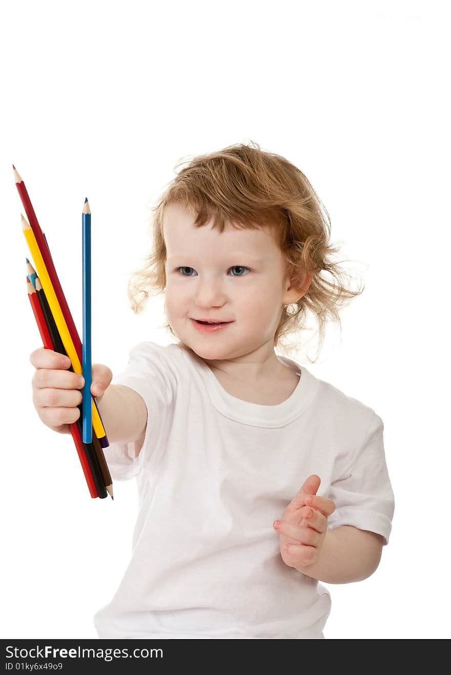 Cute child with pencils