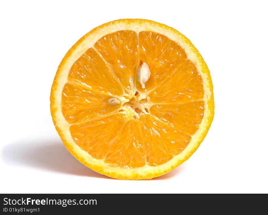 Slice of citrus orange fruit isolated on white background. Slice of citrus orange fruit isolated on white background