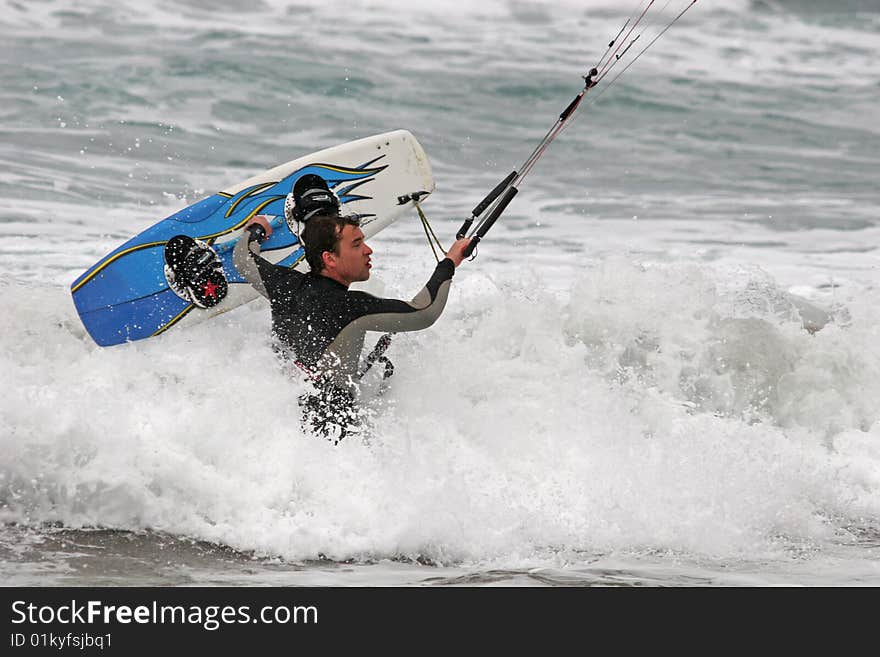 Kitesurfer in the sea off Lanzarote