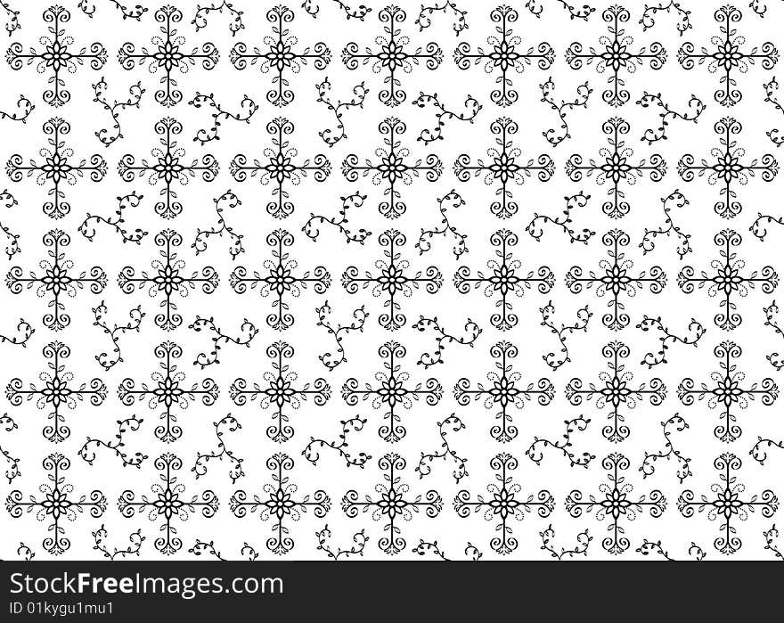 Repetative black flower pattern surrounded by vines. Change the colour its a vector.