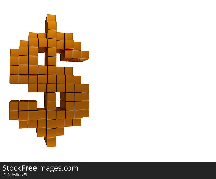 Abstract 3d illustration of dollar sign built from blocks, background