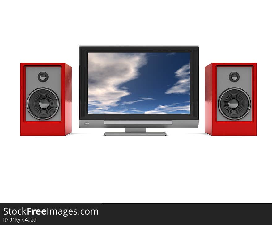 3d illustration of audio video system over white background