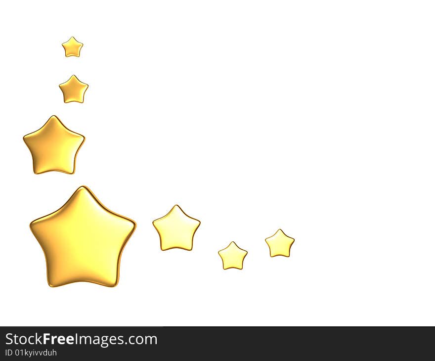 3d illustration of white background with golden stars. 3d illustration of white background with golden stars