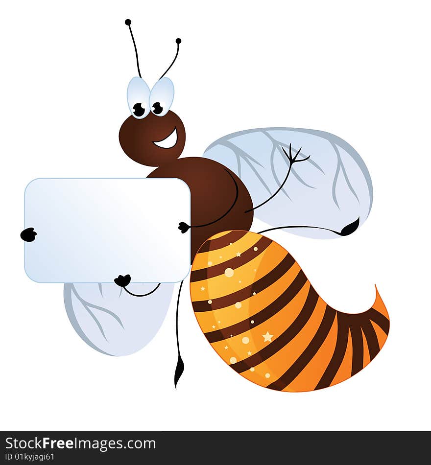 Cute bee holding a card with your text