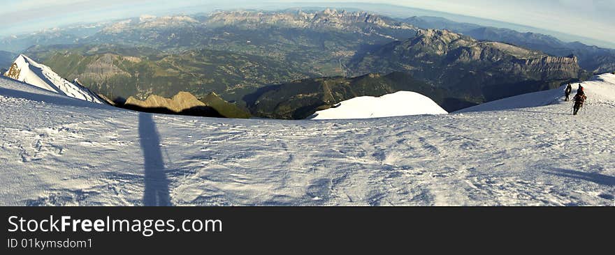 Beautiful panoramic view of way down from Mont Blanc. Beautiful panoramic view of way down from Mont Blanc