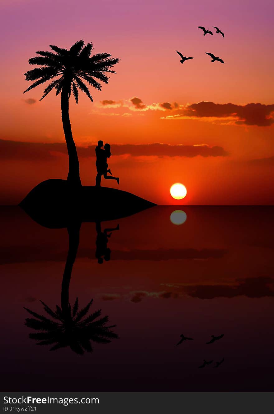 Isolated couple in the sunset. Isolated couple in the sunset