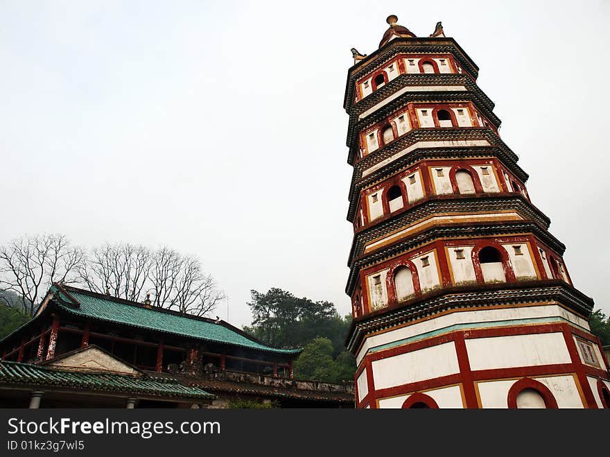 Old Buddhism Tower tilting to sky