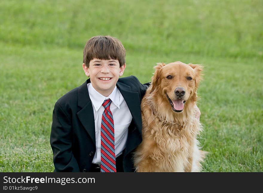 Boy Dressed Up with Dog. Boy Dressed Up with Dog