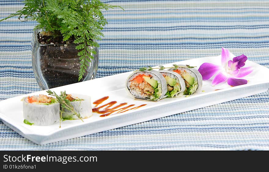 Chef's special sushi roll made with sliced cucumber