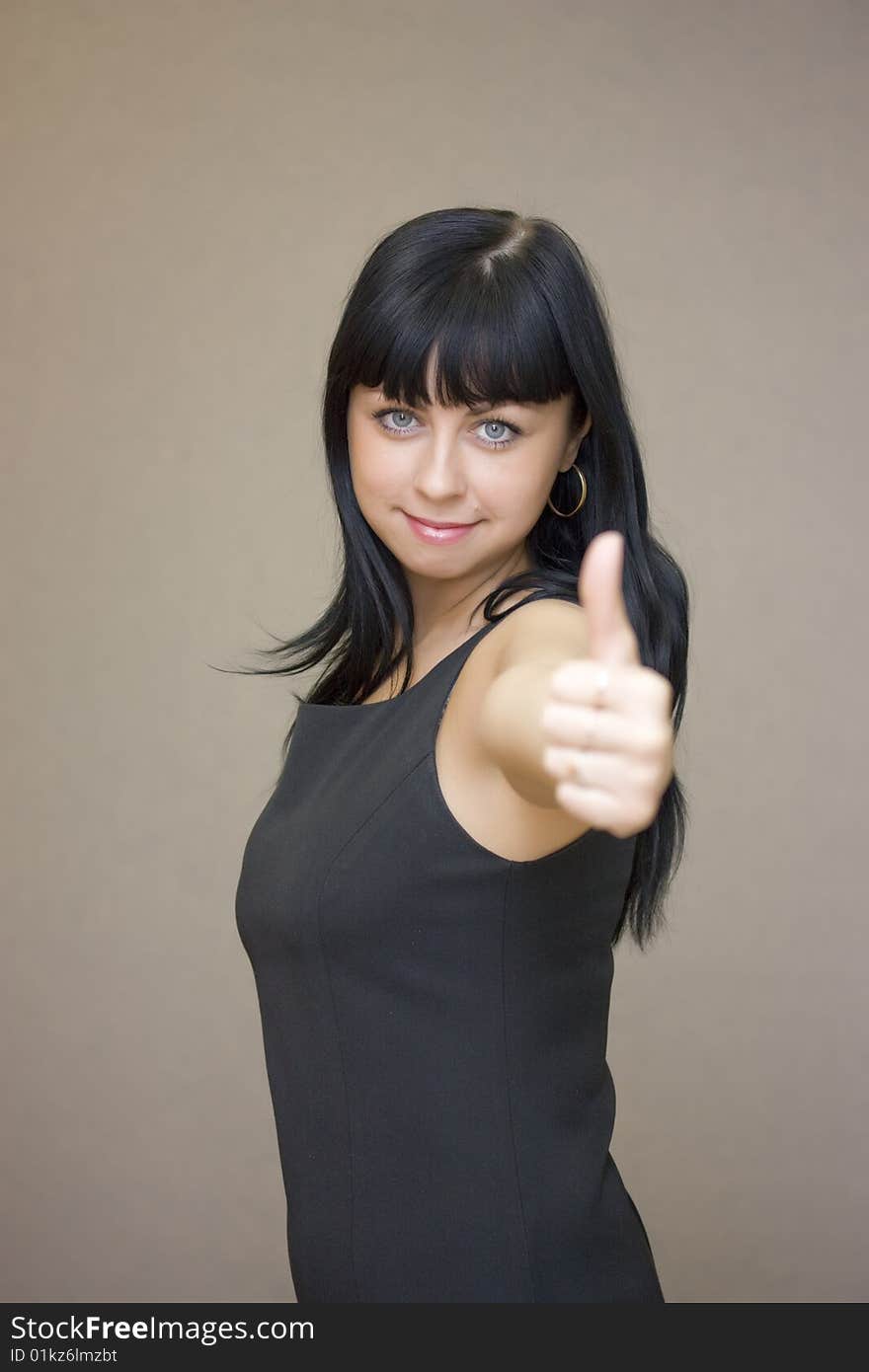 Black hair girl with OK sign. Black hair girl with OK sign