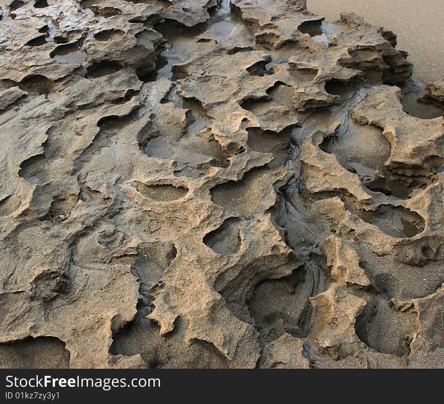 Sharp stones of Atlantic coast, Morocco, Africa.