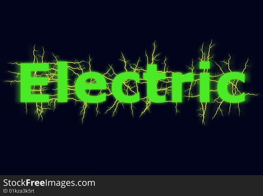 Electric lightning over green text and dark background