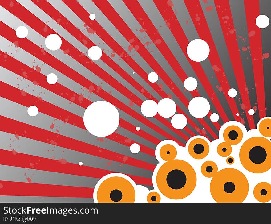 retro style orange  white bubbles and rays background. retro style orange  white bubbles and rays background