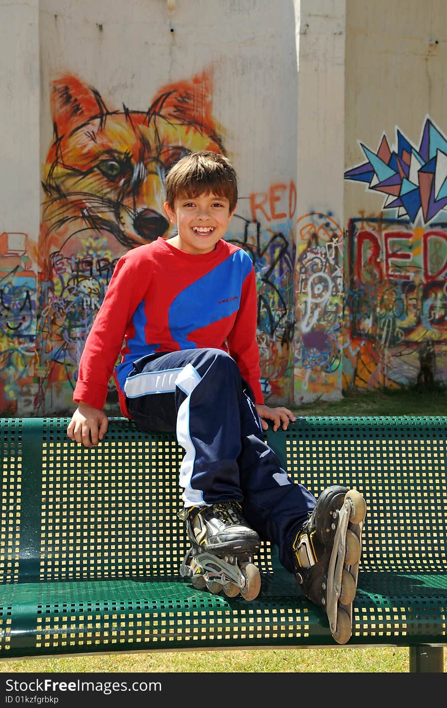 Boy skating on the rollerblades